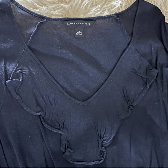 Banana Republic Ruffled Navy Blue Career Sleeveless Tee Top - Picture 5 of 8